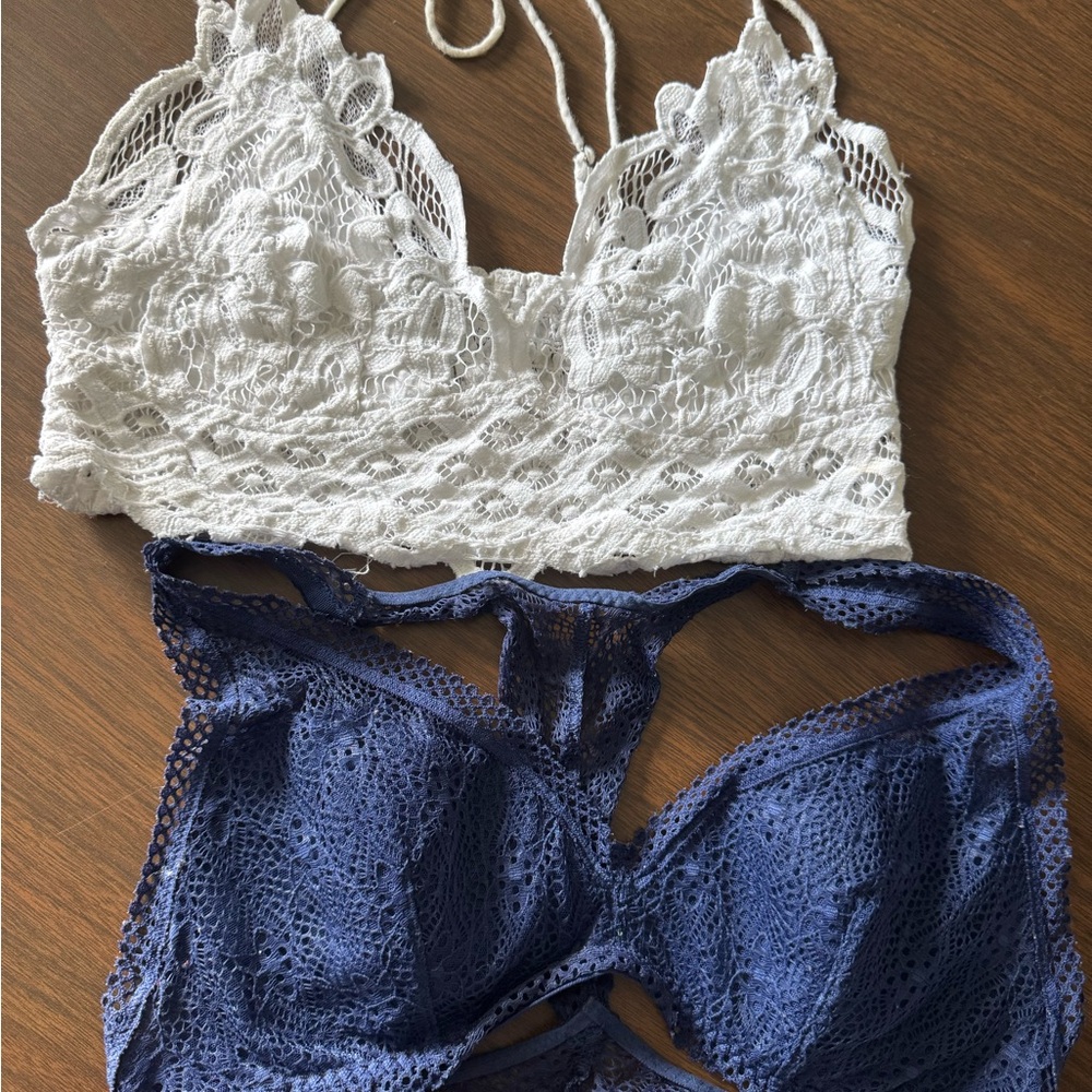 Free People Lace Bralette Set White and Blue